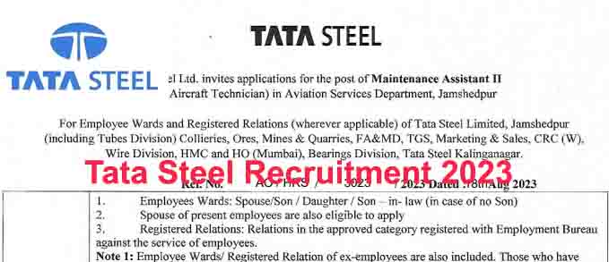 Apply Online for Tata Steel Junior Aircraft Technician Vacancy 2023 Notification